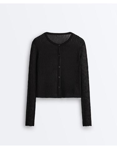 오이쇼 시스루 코튼 혼방 크롭 가디건 6096/981/800 BLACK