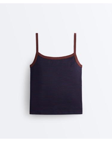 오이쇼 스트라이프 코튼 골지 민소매 탑 5760/359/913 TERRACOTTA