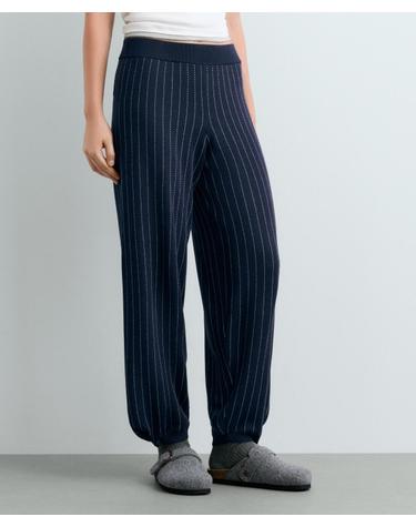 오이쇼 핀스트라이프 니트 코쿤 팬츠 5678/982/408 NAVY BLUE