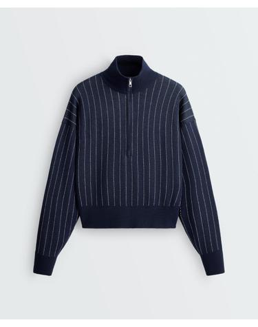 오이쇼 핀스트라이프 하프집업 니트 스웨터 6168/982/408 NAVY BLUE