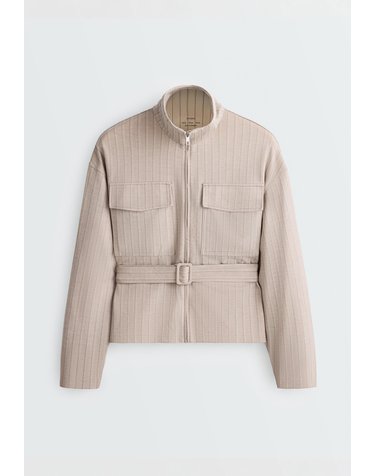 오이쇼 스트라이프 하이넥 벨트 자켓 5127/341/758 SOFT MINK