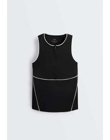 오이쇼 하프집업 스티칭 민소매 탑 4715/290/800 BLACK