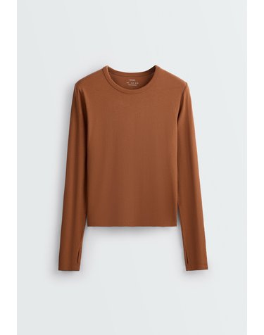 오이쇼 라운드넥 코튼 긴팔 티셔츠 5456/946/751 DARK CAMEL