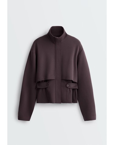 오이쇼 하이넥 벨트 디테일 피케 숏 자켓 5544/930/783 PURPLISH BROWN