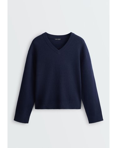 오이쇼 브이넥 립 트림 코튼 니트 스웨터 4874/980/408 NAVY BLUE