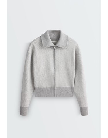 오이쇼 하이넥 체크 니트 집업 자켓 6172/275/811 PALE GREY