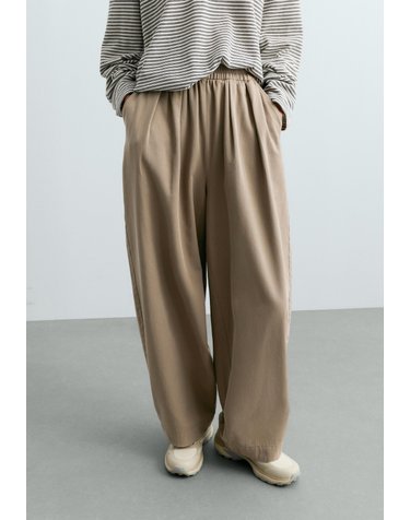 오이쇼 코튼 울 플리츠 와이드 팬츠 6608/670/598 WASHED KHAKI
