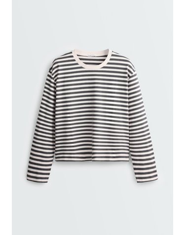 오이쇼 스트라이프 박시핏 라운드넥 긴팔 티셔츠 6028/172/038 CHARCOAL GREY