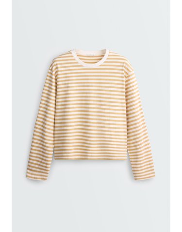 오이쇼 스트라이프 박시핏 라운드넥 긴팔 티셔츠 6028/172/306 PALE YELLOW