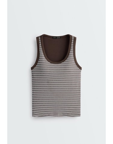 오이쇼 모달 혼방 스트라이프 골지 탱크탑 5725/058/753 BROWN