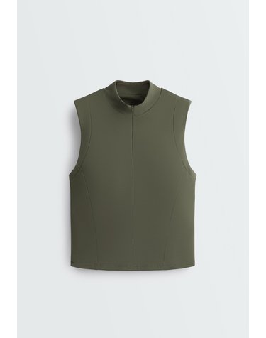 오이쇼 하이넥 집업 민소매 스포츠 탑 5736/904/505 KHAKI