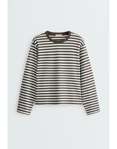 오이쇼 스트라이프 순면 긴팔 티셔츠 7562/172/038 CHARCOAL GREY