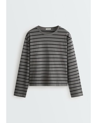 오이쇼 스트라이프 순면 긴팔 티셔츠 7558/172/038 CHARCOAL GREY
