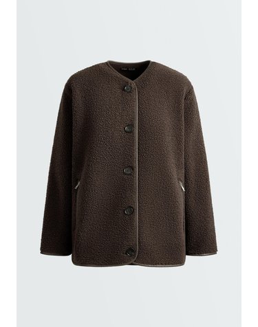 오이쇼 라운드넥 시어링 버튼 자켓 6508/740/716 DARK BROWN