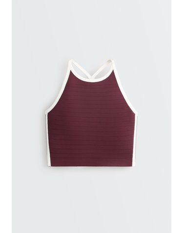 오이쇼 홀터넥 파이핑 크롭 탱크탑 5746/904/606 BURGUNDY