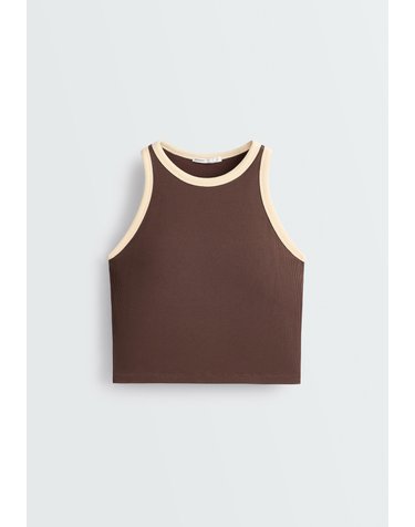 오이쇼 배색 골지 모달 탱크탑 4744/058/722 COCOA