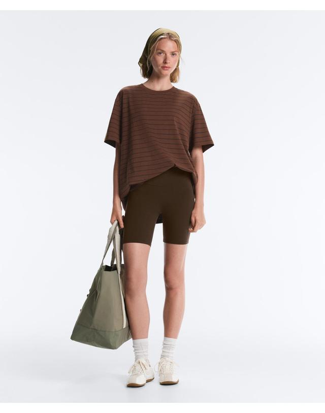 오이쇼 오이쇼 오버사이즈 스트라이프 반팔 티셔츠 5955/169/716 DARK BROWN 브라운 착용컷