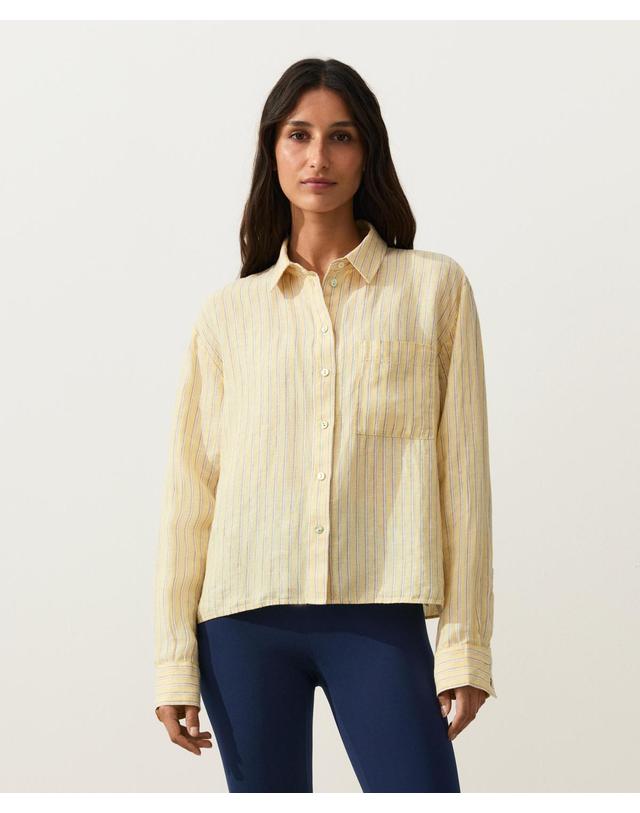 오이쇼 오이쇼 100% 린넨 긴팔 셔츠 5355/109/319 SOFT YELLOW 노랑 착용컷
