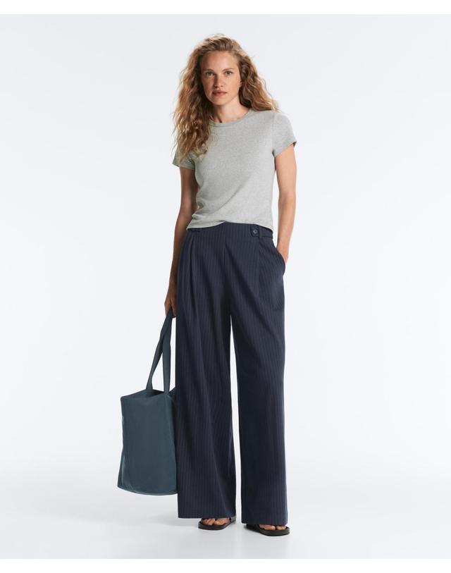 오이쇼 오이쇼 핀스트라이프 와이드핏 팬츠 5621/624/408 NAVY BLUE 네이비 착용컷