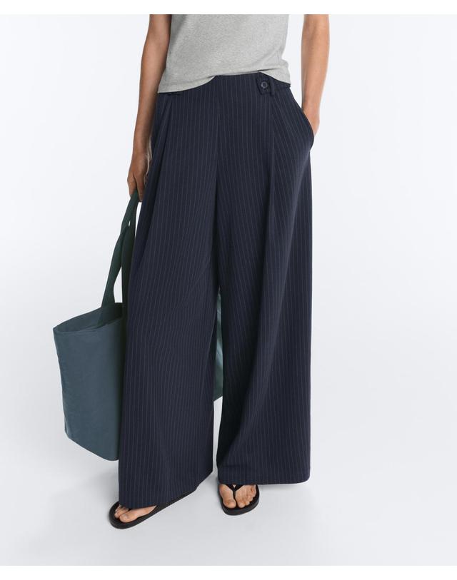 오이쇼 오이쇼 핀스트라이프 와이드핏 팬츠 5621/624/408 NAVY BLUE 네이비 착용컷