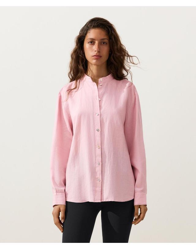 오이쇼 오이쇼 린넨 스탠드업 칼라 긴팔 셔츠 5363/109/625 PALE PINK 핑크 착용컷