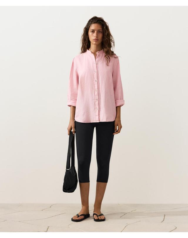 오이쇼 오이쇼 린넨 스탠드업 칼라 긴팔 셔츠 5363/109/625 PALE PINK 핑크 착용컷