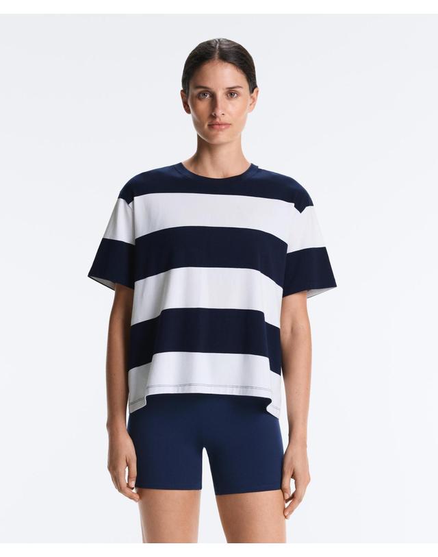 오이쇼 오이쇼 박시 스트라이프 라운드넥 반팔 티셔츠 5956/169/408 NAVY BLUE 네이비 착용컷