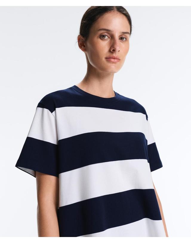 오이쇼 오이쇼 박시 스트라이프 라운드넥 반팔 티셔츠 5956/169/408 NAVY BLUE 네이비 착용컷
