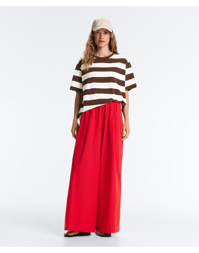 오이쇼 오이쇼 100% 코튼 포플린 와이드 팬츠 5630/134/599 BRIGHT RED 레드 착용컷