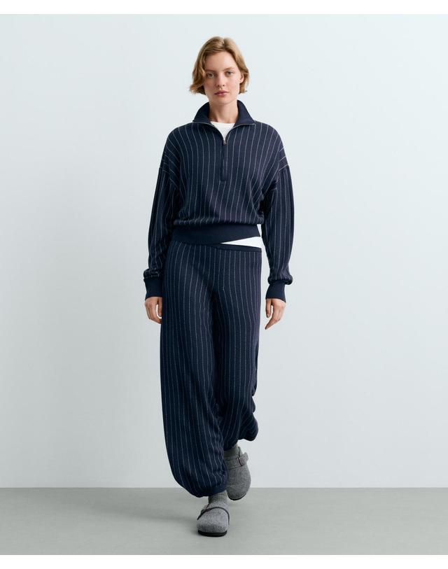 오이쇼 오이쇼 핀스트라이프 니트 코쿤 팬츠 5678/982/408 NAVY BLUE 네이비 착용컷