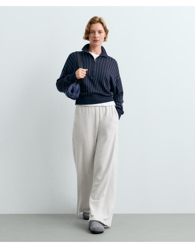 오이쇼 오이쇼 핀스트라이프 하프집업 니트 스웨터 6168/982/408 NAVY BLUE 네이비 착용컷