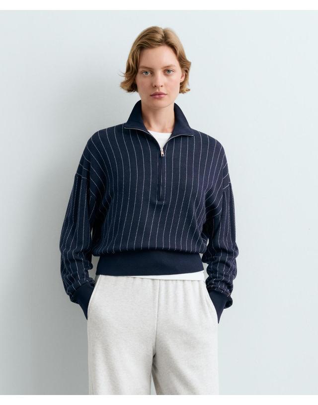 오이쇼 오이쇼 핀스트라이프 하프집업 니트 스웨터 6168/982/408 NAVY BLUE 네이비 착용컷