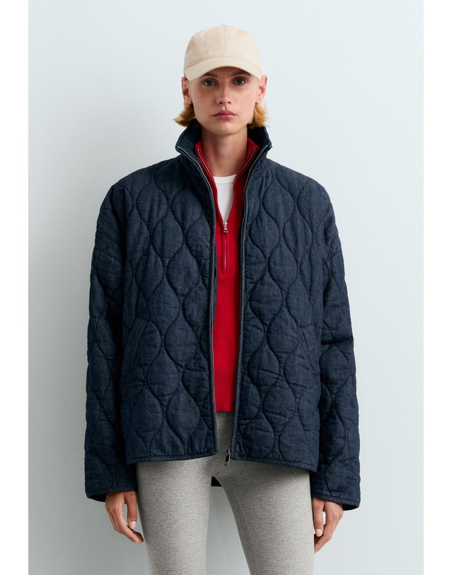 오이쇼 오이쇼 박시 경량 데님 퀼팅 자켓 5199/749/453 MID DENIM 블루 착용컷