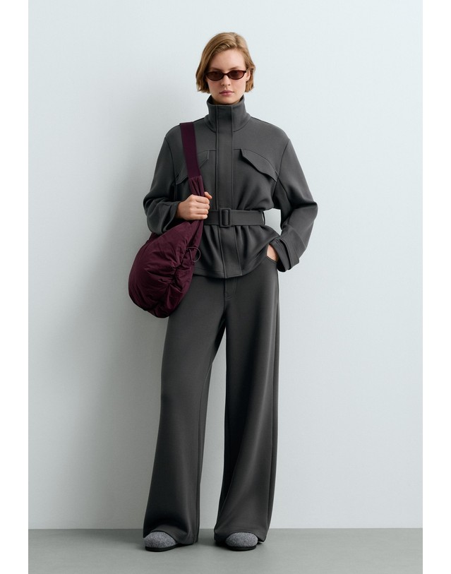 오이쇼 오이쇼 하이넥 벨트 포켓 집업 자켓 5539/920/898 DARK ANTHRACITE 그레이 착용컷