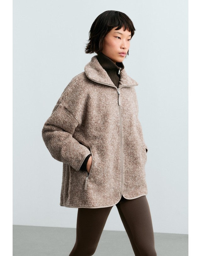 오이쇼 오이쇼 하이칼라 시어링 집업 자켓 6506/740/830 TAUPE 베이지 착용컷
