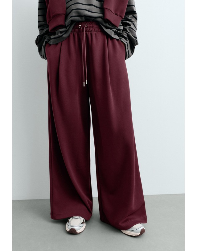 오이쇼 오이쇼 와이드 레그 드로스트링 팬츠 6657/990/606 BURGUNDY 레드 착용컷