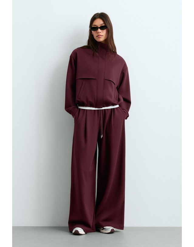 오이쇼 오이쇼 하이넥 케이프 디테일 집업 자켓 6911/990/606 BURGUNDY 레드 착용컷