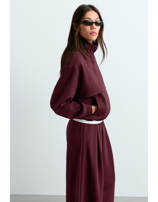 오이쇼 오이쇼 하이넥 케이프 디테일 집업 자켓 6911/990/606 BURGUNDY 레드 착용컷