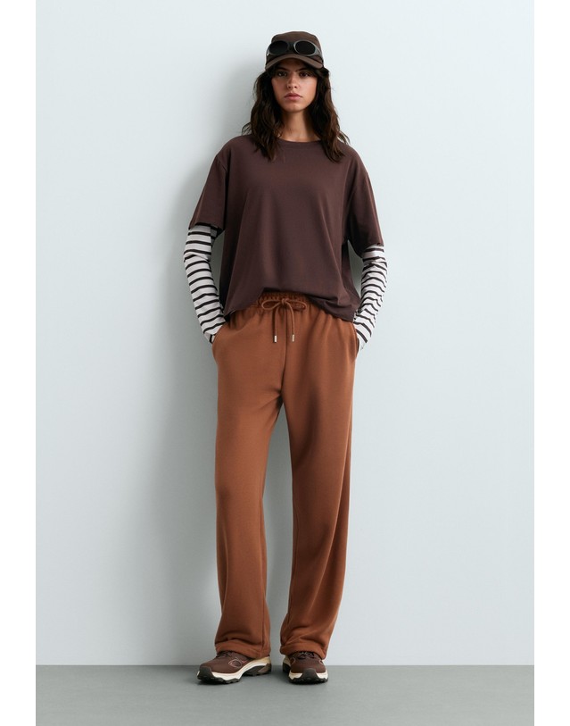 오이쇼 오이쇼 면 혼방 플리스 조거 팬츠 6613/922/751 DARK CAMEL 브라운 착용컷