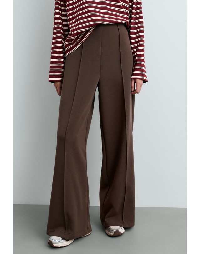 오이쇼 오이쇼 슈퍼 하이라이즈 모달 팬츠 6662/937/709 DARK REDDISH-BROWN 초콜릿 착용컷