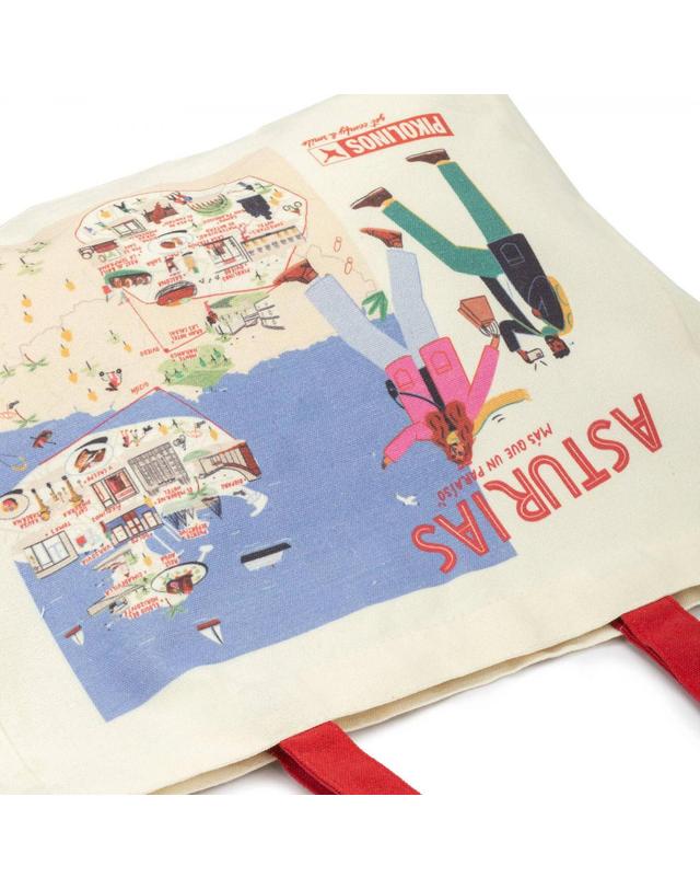 피콜리노스 피콜리노스 오가닉 프린트 에코백 SMILING 도시 일러스트 UHA-357 UNICOLOR 화이트 착용컷