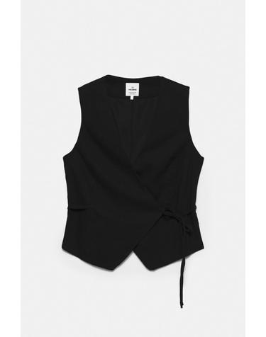 풀앤베어 린넨 혼방 브이넥 타이 베스트 3777/300 BLACK