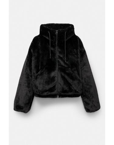 풀앤베어 후드 집업 페이크 퍼 자켓 7700/324 BLACK