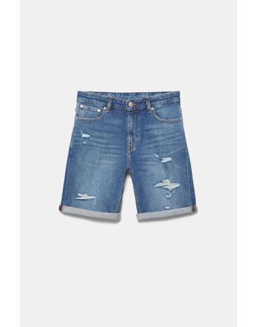 풀앤베어 슬림핏 디스트로이드 데님 반바지 3666/507 MEDIUM BLUE