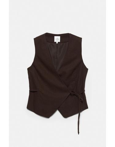 풀앤베어 린넨 혼방 브이넥 타이 베스트 3777/300 BROWN