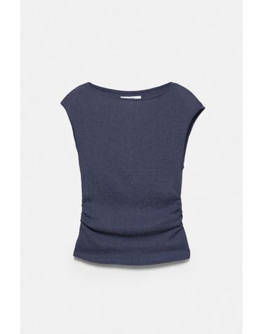 풀앤베어 크레이프 셔링 보트넥 반팔 탑 3230/364 NAVY