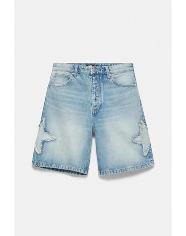 풀앤베어 릴렉스핏 스타 패치 데님 반바지 7667/500 MEDIUM BLUE