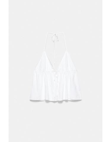 풀앤베어 린넨 혼방 브이넥 홀터넥 탑 3460/372 WHITE