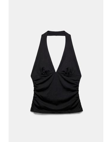 풀앤베어 홀터넥 셔링 민소매 탑 7230/347 BLACK