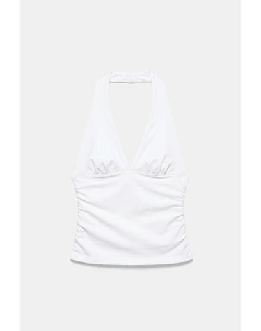 풀앤베어 홀터넥 셔링 민소매 탑 7230/347 WHITE